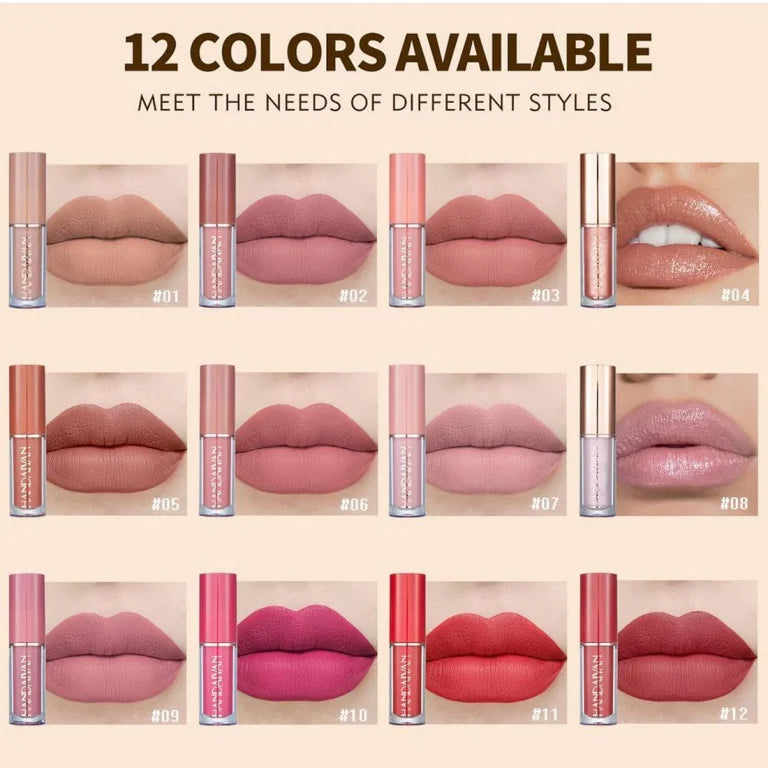 Handaiyan 12 Colors Matte Liquid Lipstick Set – Long Lasting, Waterproof & Lightweight Lipsticks for Bold & Beautiful Lips