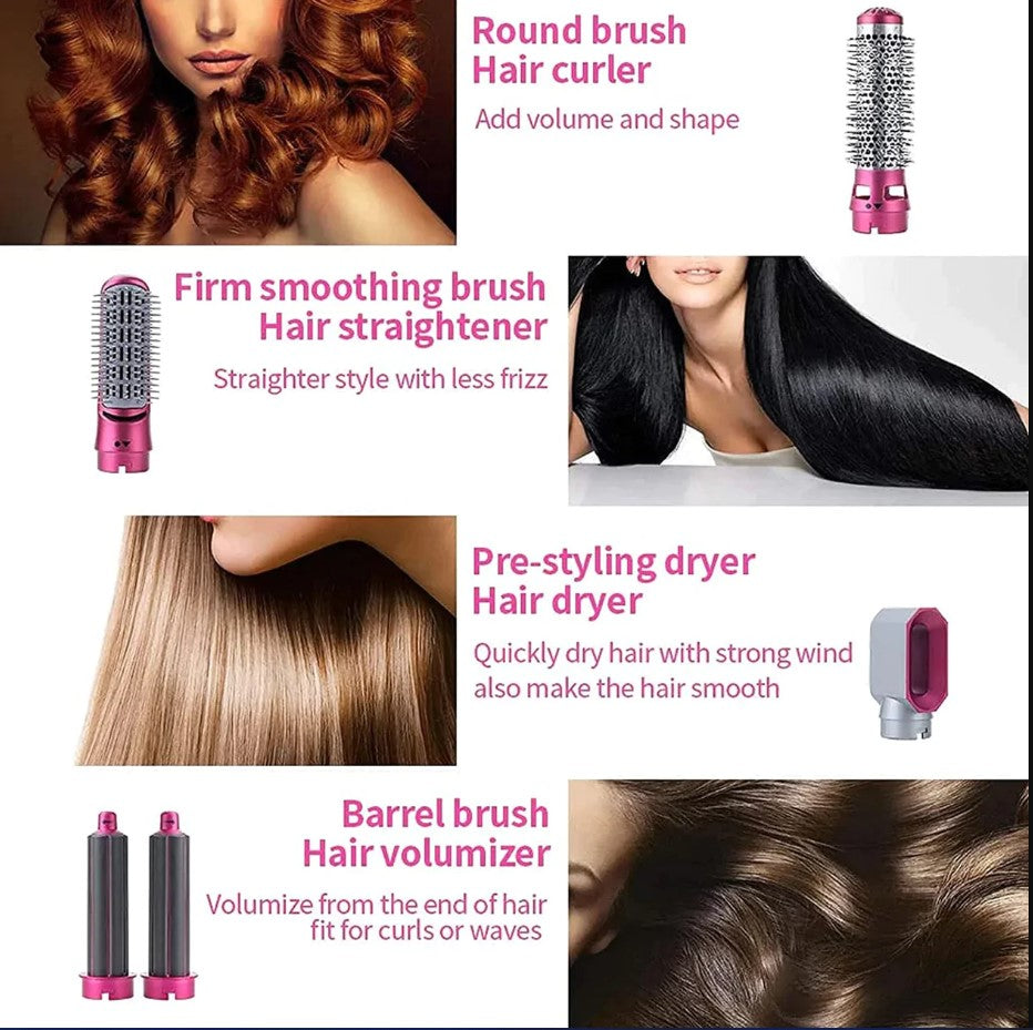 5 in 1 Electric Hair Dryer Brush with Blow Dryer, Curling Wand, Straightener, Volumizer & Scalp Massager – Salon-Style Hair Tool Kit