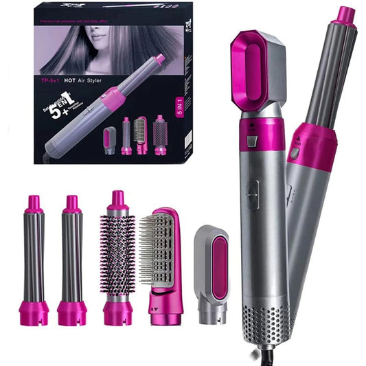 5 in 1 Electric Hair Dryer Brush with Blow Dryer, Curling Wand, Straightener, Volumizer & Scalp Massager – Salon-Style Hair Tool Kit