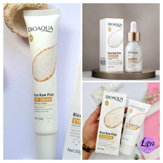 BIOAQUA Rice Skin Care 3-in-1 Kit - Cleanser, Eye Cream & Serum Set for Hydrating & Brightening